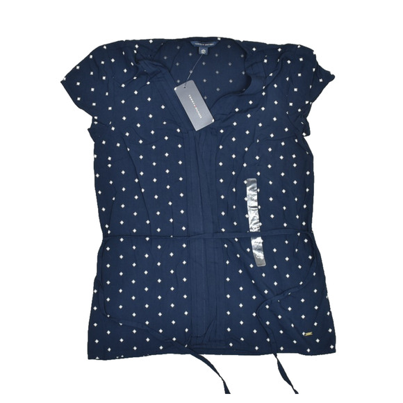 NEW Tommy Hilfiger Women's Blue White Wrap Top Regular Size XS NWT - Picture 1 of 8
